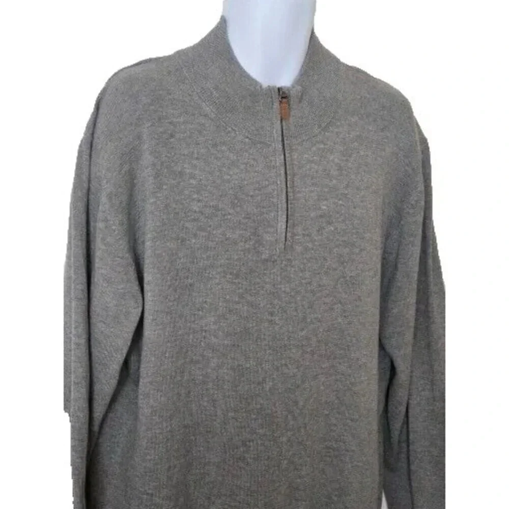 Roundtree & Yorke Men's Sweater grey Pullover Knit 1/4 Zip Mock Neck size XL